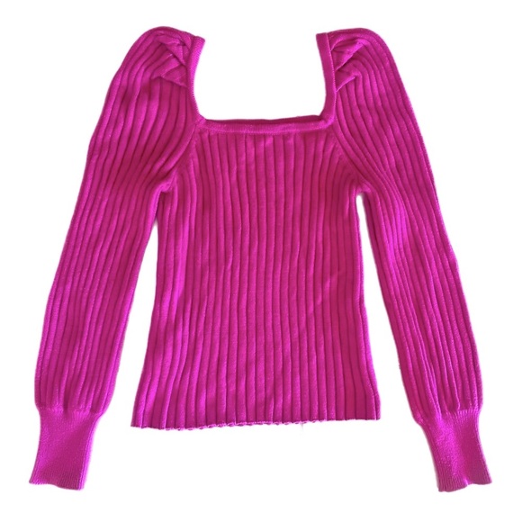 MARC NEW YORK Like New Square Neck Puff Sleeve Ribbed Sweater in Fuchsia XS - Picture 5 of 5
